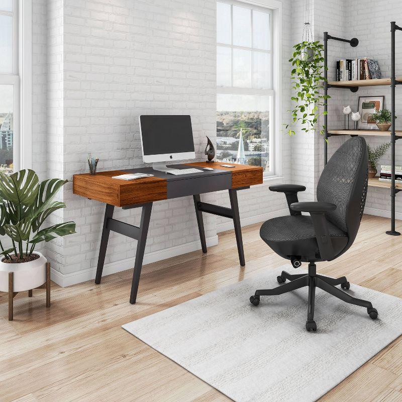 Expandable Gray Steel & Mahogany Modern Home Office Desk
