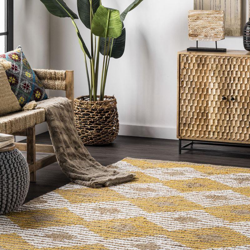 nuLOOM Hand Braided Marla Denim And Jute Diamonds Area Rug, 3' x 5', Yellow