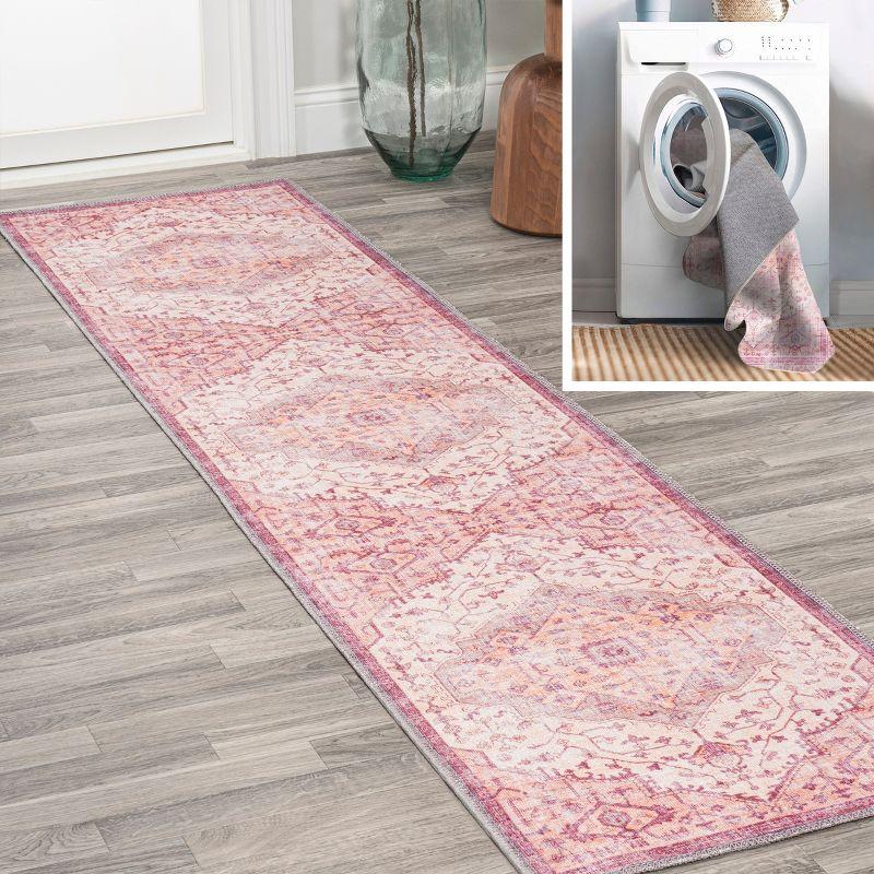 2' x 8' Alacati Ogee Medallion Machine Washable Indoor/Outdoor Runner Rug, Red/Orange/Cream - JONATHAN Y