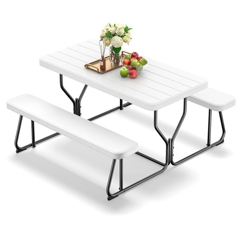 SKONYON Outdoor Picnic Table with Bench Set for BBQ, Camping, Patio, White