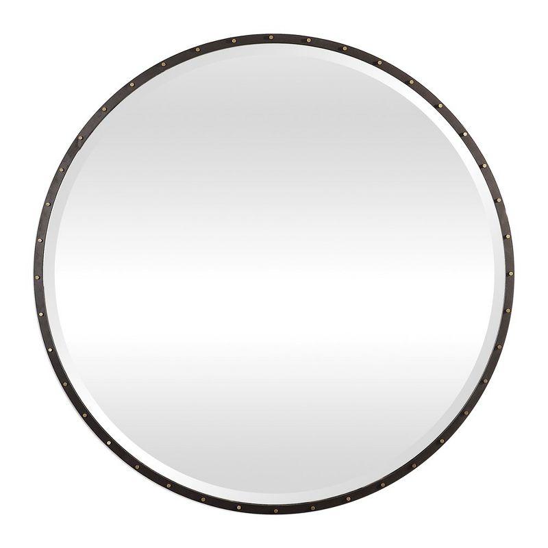 Industrial Black and Gold Round Iron Mirror