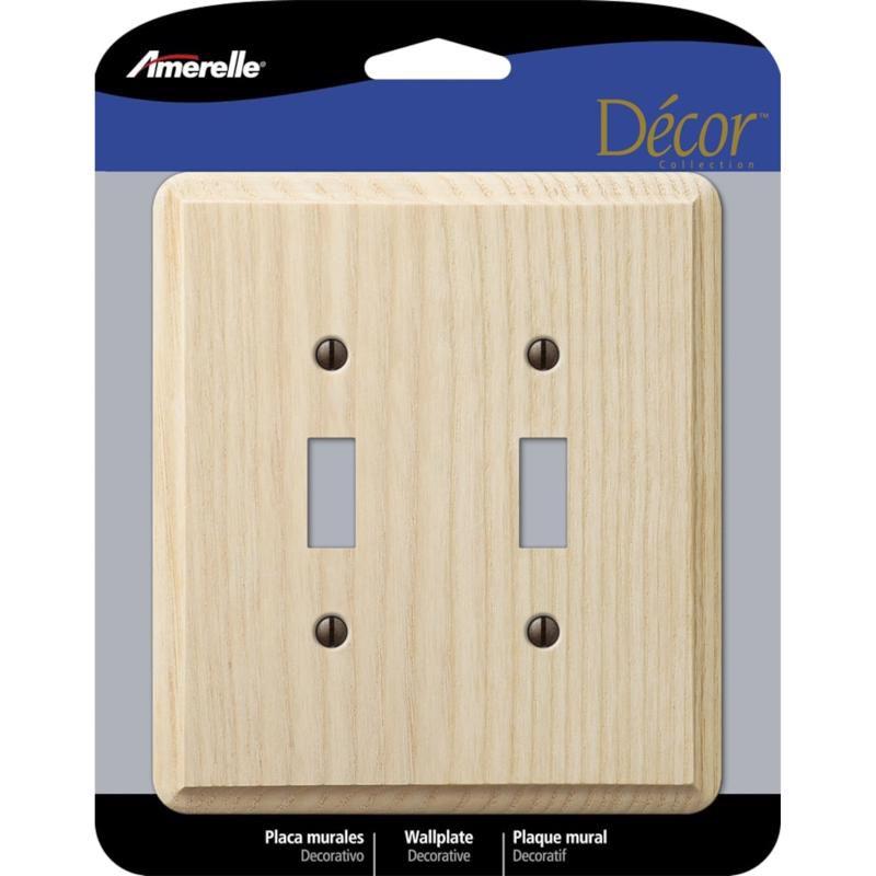 Amerelle Unfinished Beige 2-Gang Ash Wood Toggle Wall Plate