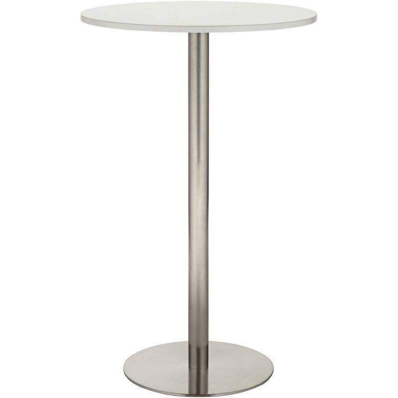 Studio 55D Cookie Modern Brushed Stainless Steel Round Bar Table 25 1/2" Wide Silver White Wood Tabletop for Living Room Kitchen