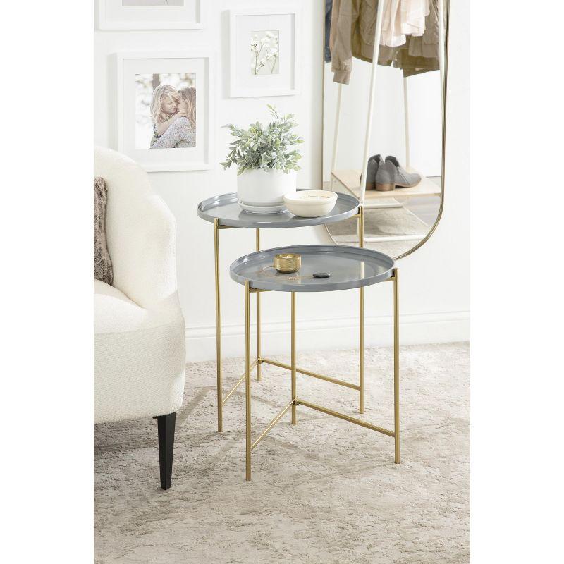 Kate and Laurel Ulani Round Metal Nesting Table, 2 Piece, Gray and Gold