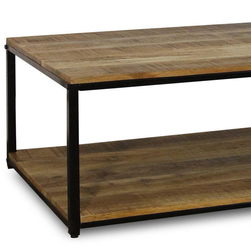 StyleCraft Iron Frame and Lower Shelf Rectangle Coffee Table Natural/Black: Mango Wood, Industrial Style, Fixed Shelf