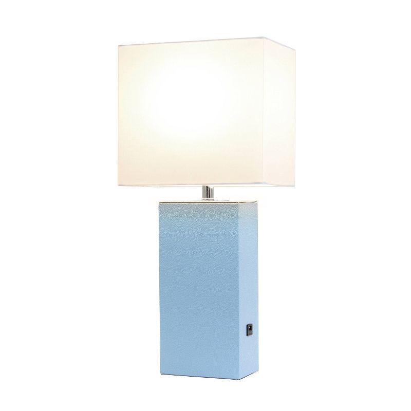 Modern Leather Table Lamp with USB and Fabric Shade - Elegant Designs