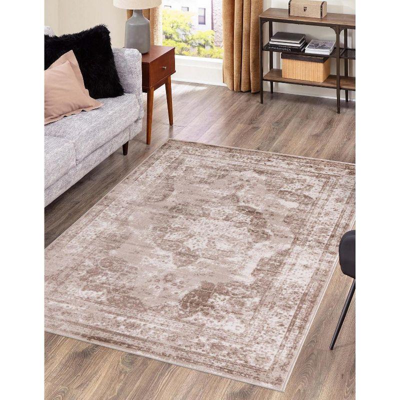 Reversible Easy-Care Synthetic Area Rug in Light Brown, 7' x 10'