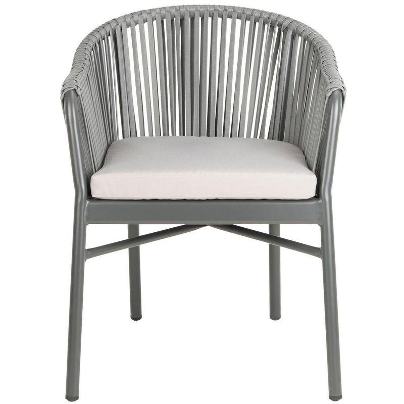 Gray Rope and Wicker Dining Arm Chair with Cushions