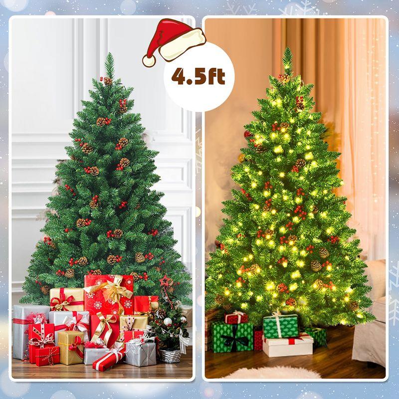 Costway 4.5Ft\6.5Ft\7.5Ft Pre-lit Hinged Christmas Tree w/ Pine Cones Red Berries and 300\450\450 LED Lights