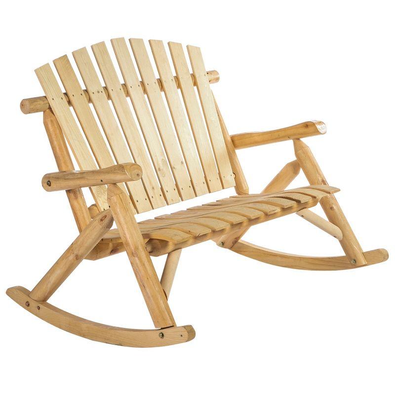 Rustic Fir Wood Adirondack Double Rocking Chair in Burlywood