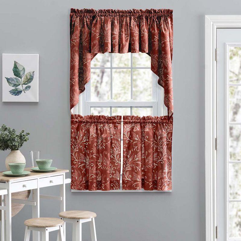 Brick Red Leaf Pattern Polyester Rod Pocket Valance