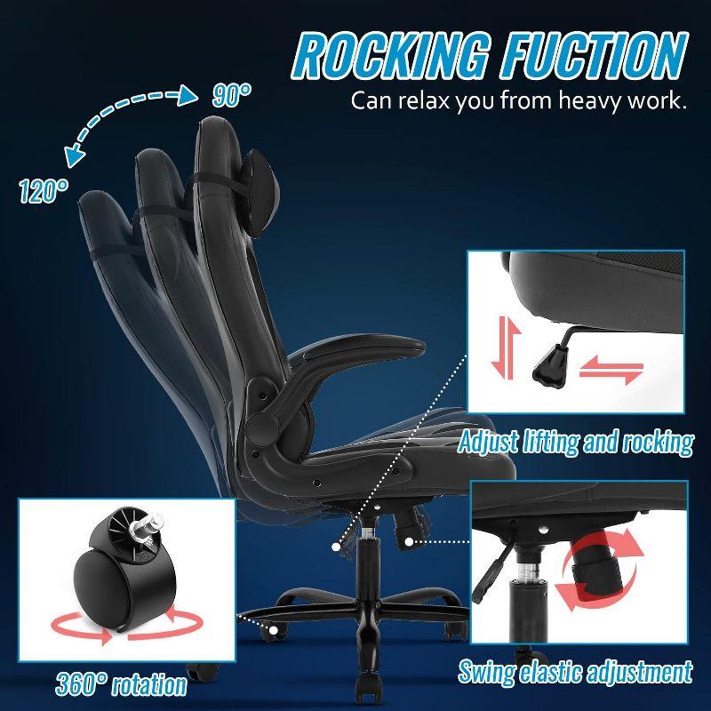 FDW PC Gaming Chair Ergonomic Office Chair Desk Chair with Lumbar Support Flip Up Arms Headrest PU Leather Executive High Back Computer Chair,Black