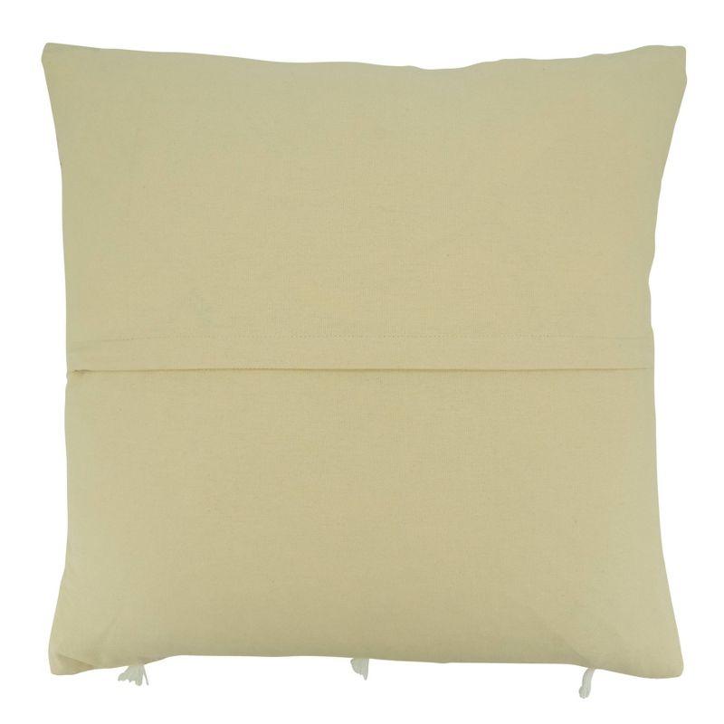 20" Beige Cotton Frayed Stitch Line Throw Pillow Cover