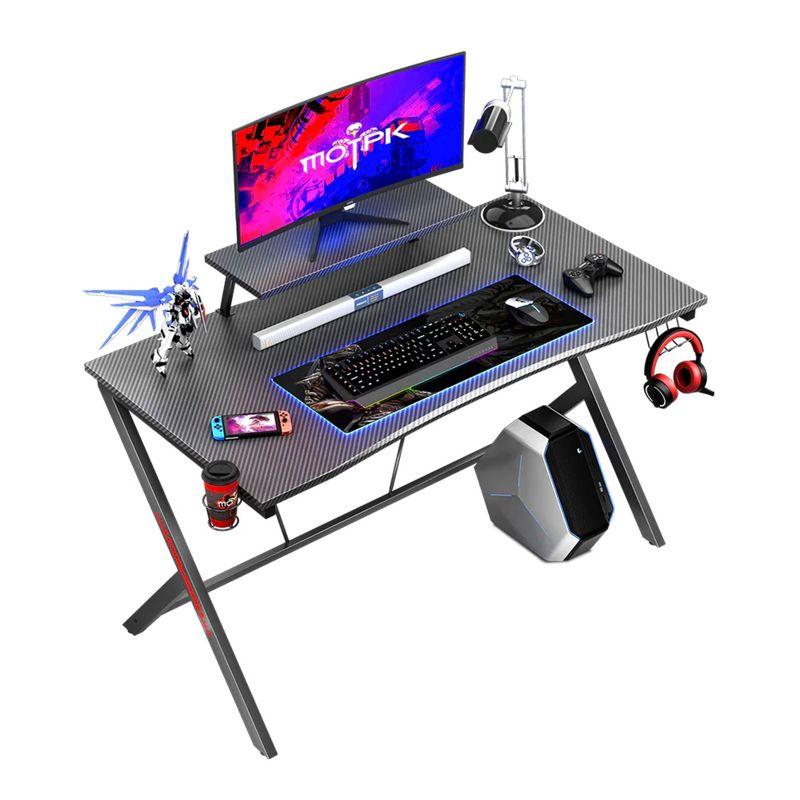 Compact 39" Carbon Fiber Gaming Desk with Monitor Shelf and Metal Frame