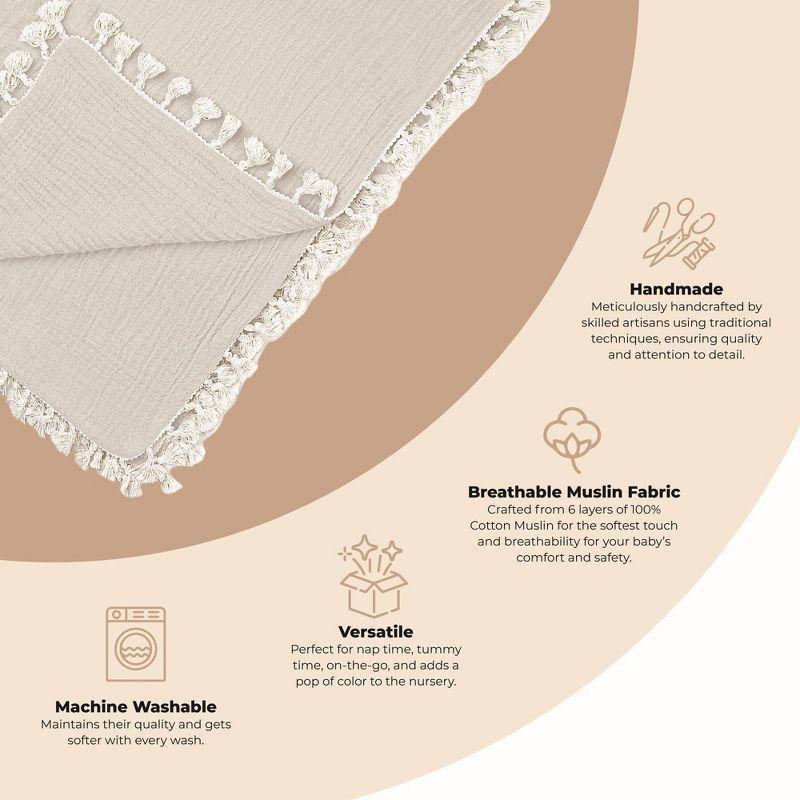 Moonstone Cotton Muslin Baby Blanket with Fringe Trim