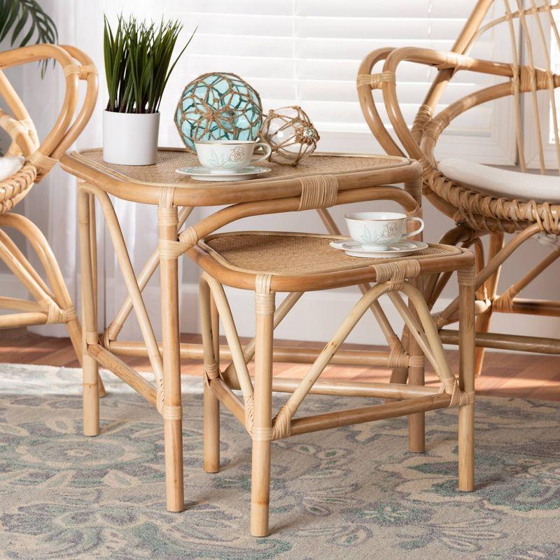 2pc Jayden End Table Set Natural/Brown - bali & pari: Indonesia Crafted Nesting Triangle Tables