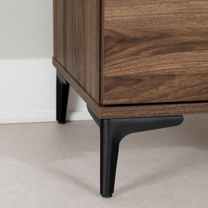 South Shore Musano Nightstand Natural Walnut: Modern Urban Bedside Table with Metal Handles & Legs, 2 Drawers