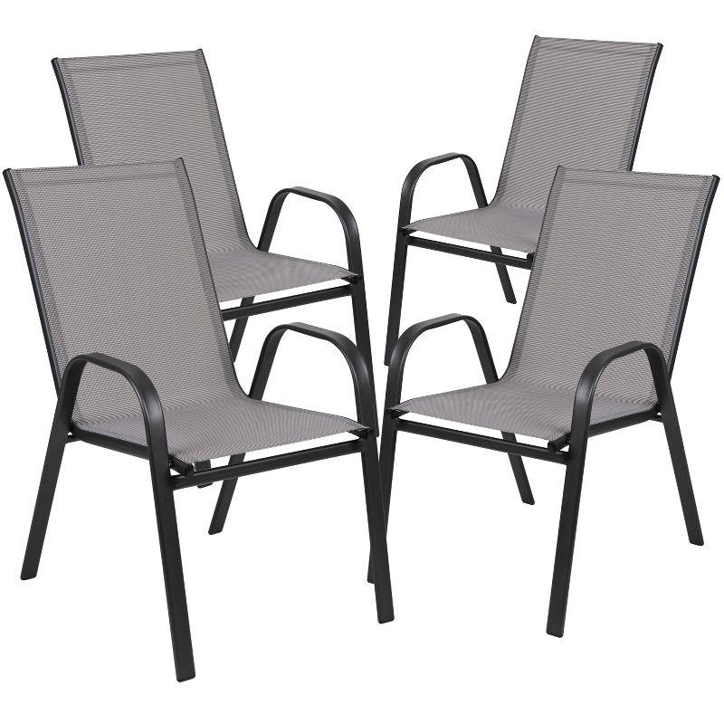 Flash Furniture 7 Piece Outdoor Patio Dining Set - 55" Tempered Glass Patio Table with Umbrella Hole, 6 Gray Flex Comfort Stack Chairs