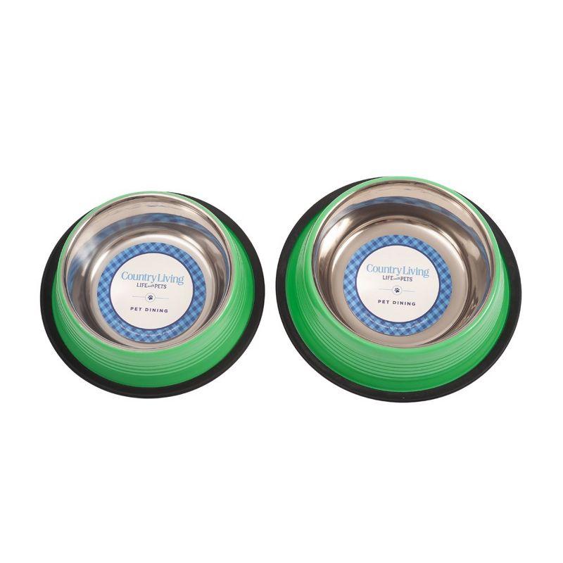 Country Living Set of 2 Ribbed No-Tip Non-Skid Pet Bowls - Durable & Safe for Dogs - Prevents Spills, Easy to Clean