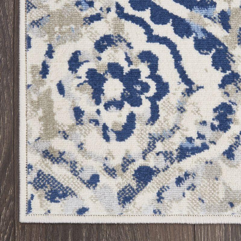 Ultra-Soft Ivory & Blue Moroccan-Inspired Washable Rug