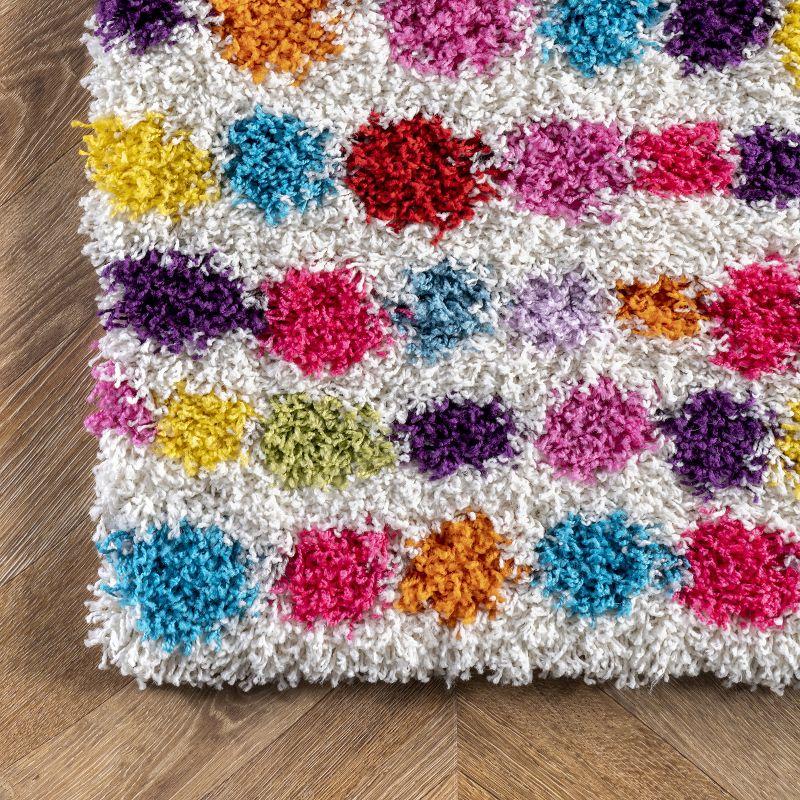 Radiant Rainbow Polka Dot 9' x 12' Multicolor Shag Area Rug