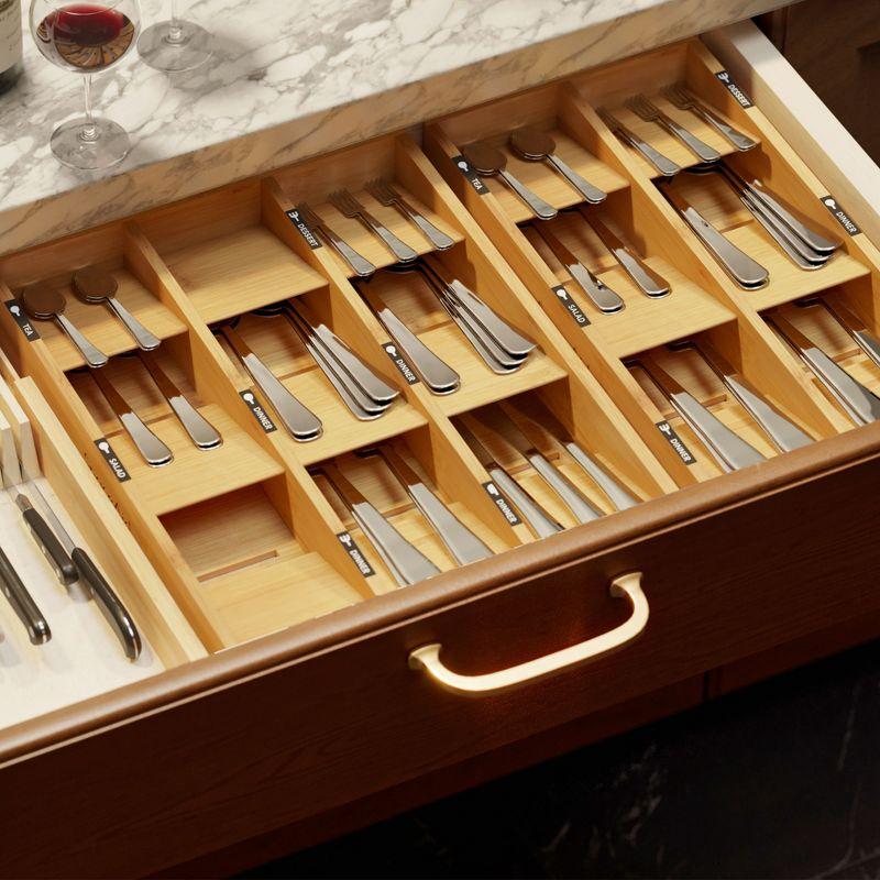 Bamboo Silverware Drawer Organizer with Labels (Natural, 9 Slots)-SpaceAid