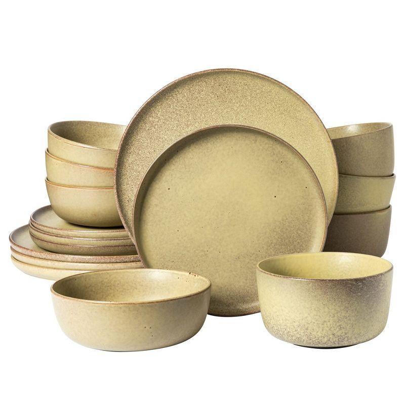 Gibson Elite James Street 16 Piece Stoneware Matte Reactive Double Bowl Dinnerware Set