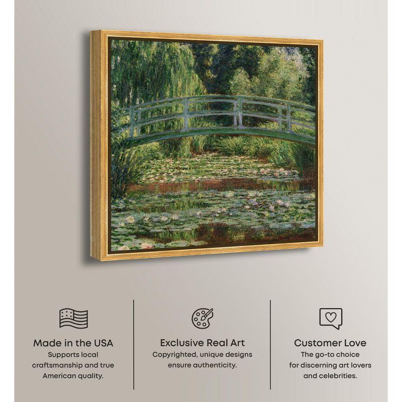 Monet - The Japanese Footbridge and the Water Lily Pool Giverny Canvas Impressionism Wall Art by Art Remedy, Gold Frame, 40" x 40"