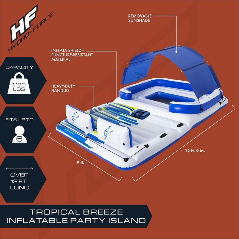 Bestway Hydro-Force Tropical Breeze 6 Person Inflatable Floating Party Island, Water Float Lounger with 6 Cup Holders, Backrests, and Sun Shade