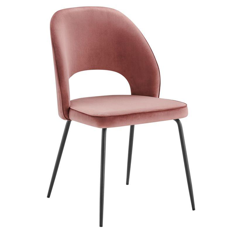 Low Profile Black Dusty Rose Velvet Side Chair with Metal Frame