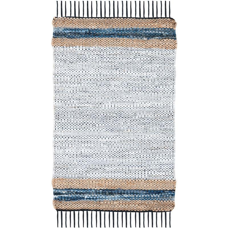 Vintage Leather W/ Fringes VTL602 Hand Woven Indoor Accent Rug - Grey/Natural - 2'x3' - Safavieh