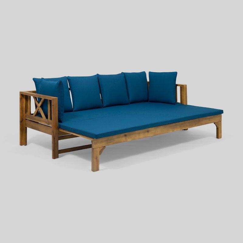 Long Beach Acacia Wood Extendable Patio Daybed Sofa Teak - Christopher Knight Home: Outdoor Couch with Weather-Resistant Frame