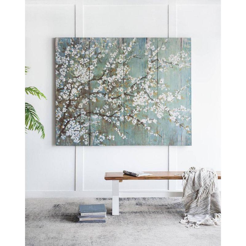 Saison White Cherry Blossom Canvas Print- 18.5"H X 59"W - Blue/White/Brown (Set of 4)