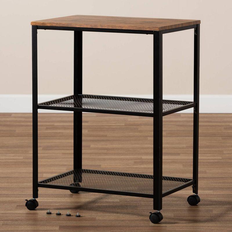 Verna Metal and Wood Kitchen Serving Cart Oak Brown/Black - Baxton Studio: Mobile Beverage Station, Rustic Style