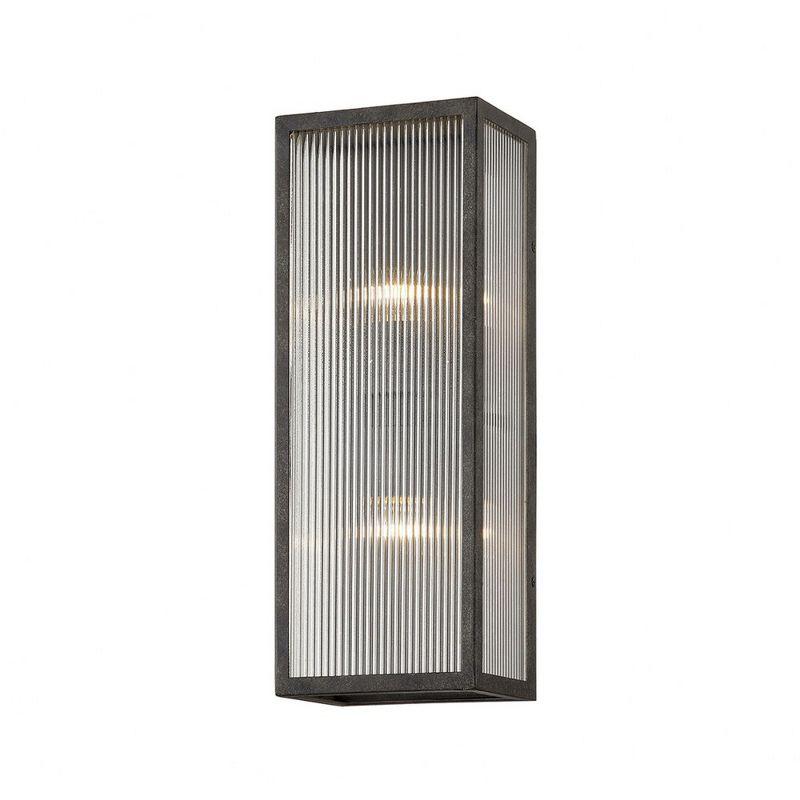 French Iron 2-Light Outdoor Wall Sconce with Clear Ribbed Glass Shade