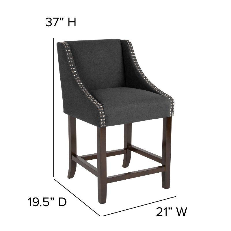 Flash Furniture Carmel Series 24" High Transitional Walnut Counter Height Stool with Nail Trim in Charcoal Fabric, Set of 2