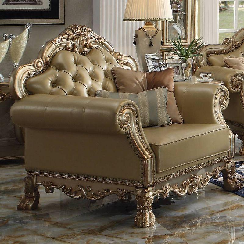 45" Dresden Accent Chair Bone Synthetic Leather/Gold Patina Finish - Acme Furniture: Tufted, No Assembly Required
