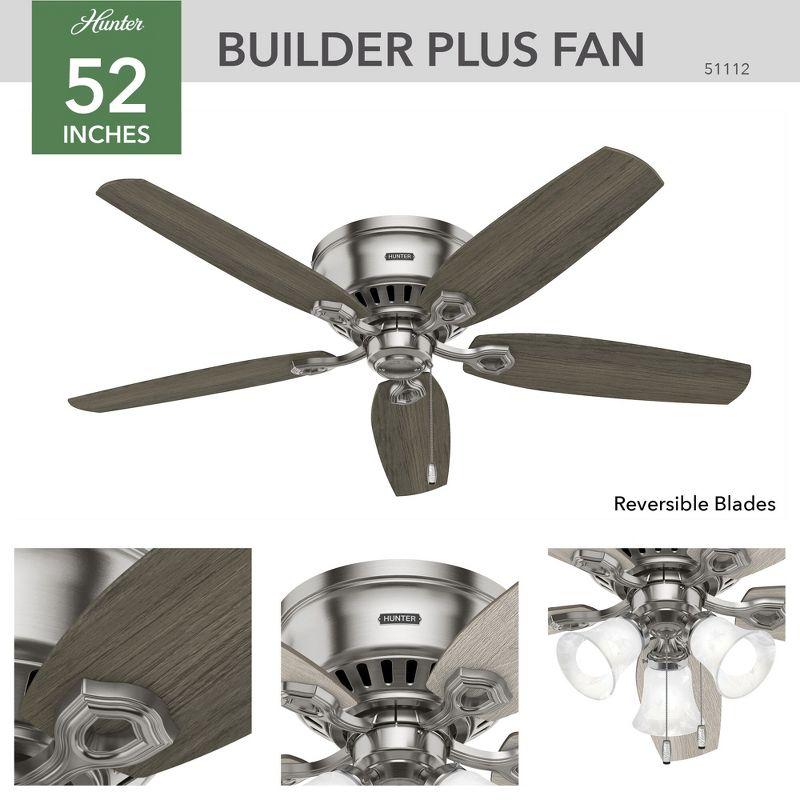 Builder Low Profile 52" 5 - Blade Flush Mount Ceiling Fan with Lights and Pull Chains