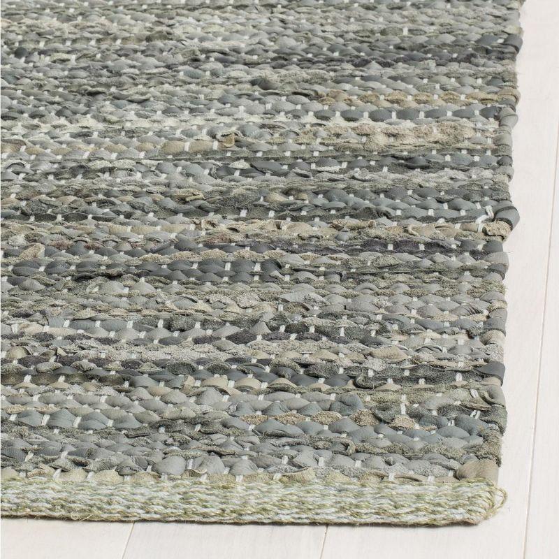 Gray Handmade Flat Woven Leather Runner Rug