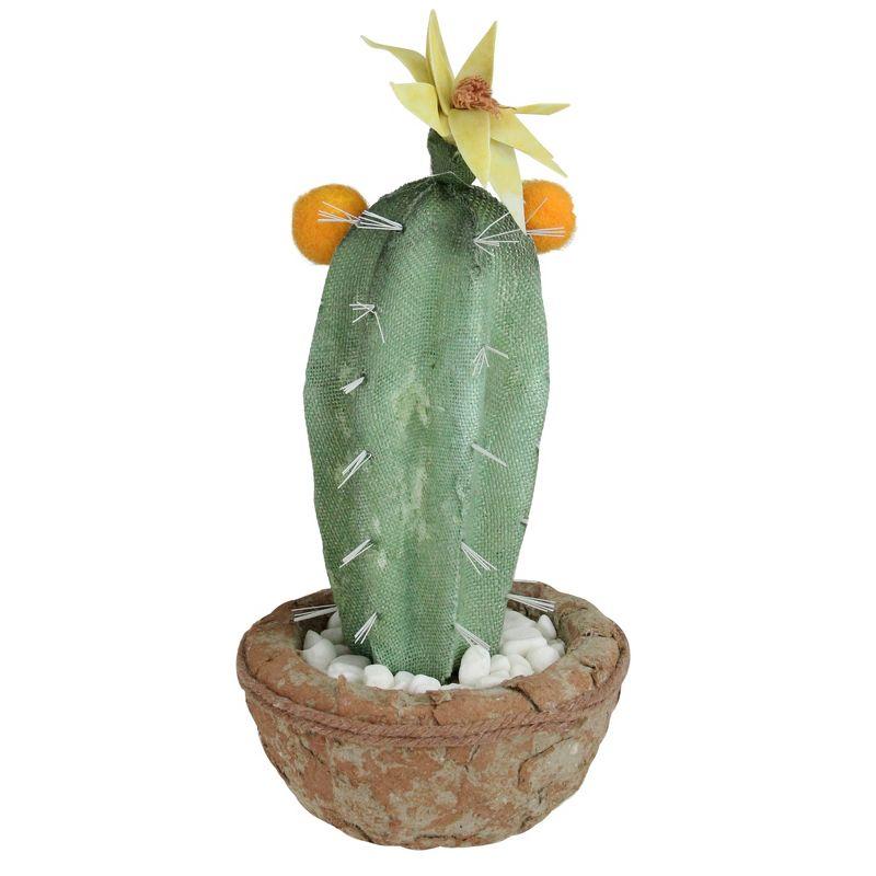 12" Green Potted Southwestern Style Artificial Cactus Plant with Flowers