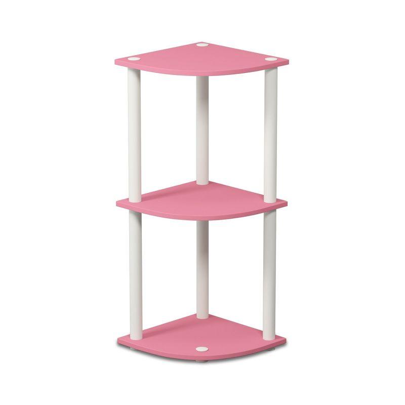 Furinno 3-Tier Corner Display Rack Open Multipurpose Bookcase Cabinet with Adjustable Shelves,Pink/White