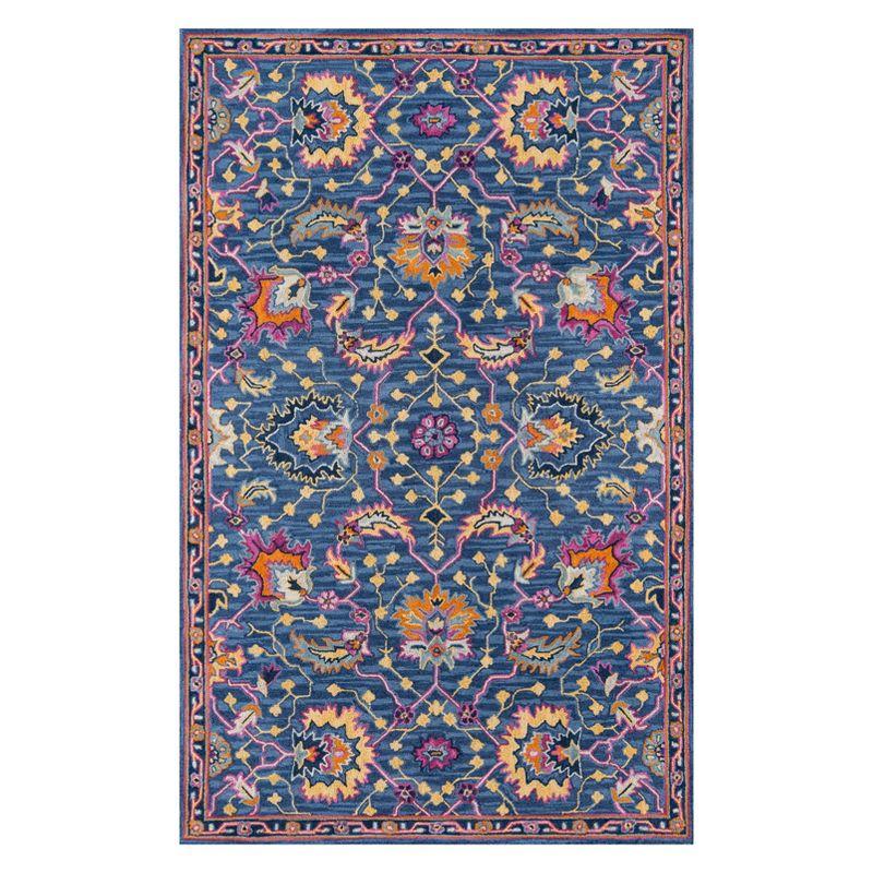 5'x8' Ibiza Oscar Area Rug Blue - Momeni: Wool Floral Tufted Large Botanical Rug, Medium Pile, Traditional Style