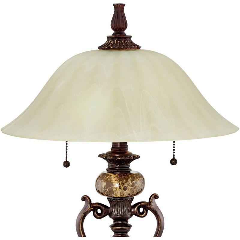Kathy Ireland Traditional Table Lamps 26" High Set of 2 Bronze Alabaster Champagne Glass Shade Living Room Bedroom House Bedside