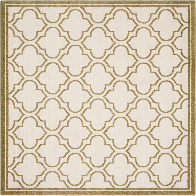 Ivory and Light Green Geometric Square Area Rug