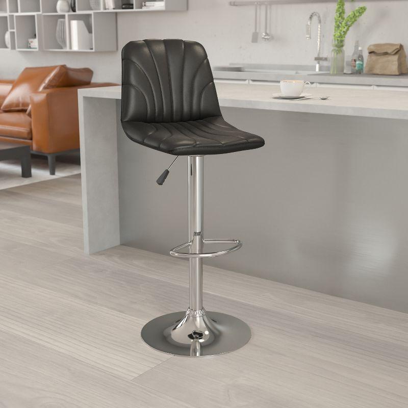 Contemporary Black Vinyl Swivel Barstool with Chrome Base and Adjustable Height