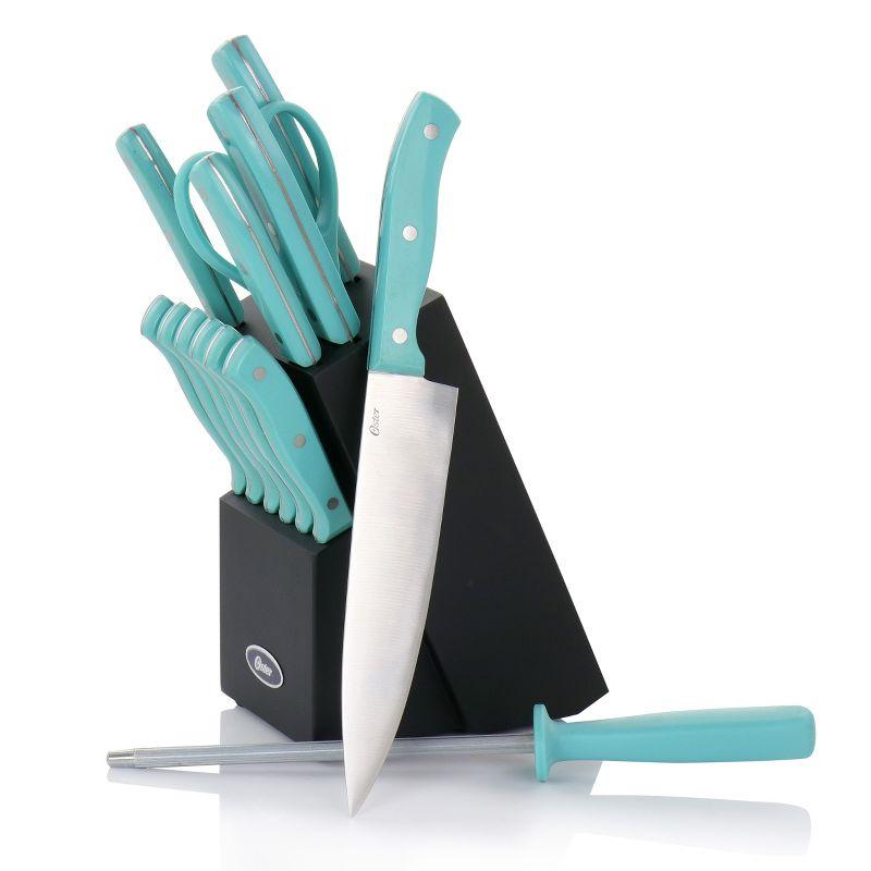 Evansville 14-Piece Light Blue Stainless Steel Cutlery Set with Block