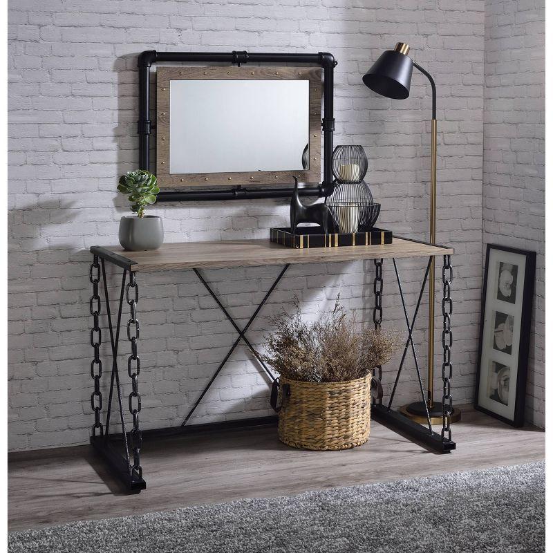 Acme Furniture 48" Jodie Console Table Rustic Oak and Antique Black Finish: Melamine Veneer, Metal Frame, Spot Clean
