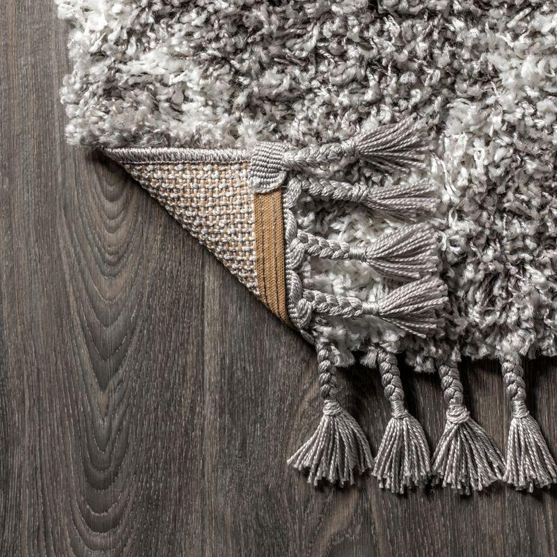 3'x5' Mercer Shag Plush Tassel Moroccan Geometric Trellis Area Rug, Grey/Cream - JONATHAN Y