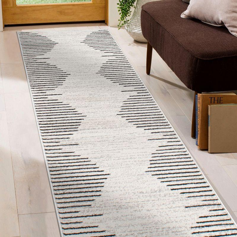 Cream and Beige Synthetic Stripe Runner Rug 2'x7'