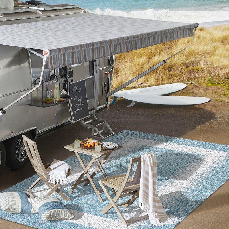 3'x5' Scandi Minimalist Border Indoor/Outdoor Area Rug, Aqua/Ivory - JONATHAN Y